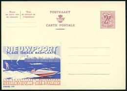 1959 BELGIEN, 2 F. Publibel-Ganzsache, Weinrot: NIEUWPOORT, PLAGE IDEALE BADSPLAATS.. = Motorboot Mit Wasserskiläufer (u - Autres & Non Classés