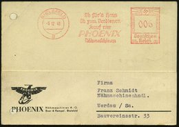 1940 (6.12.) BIELEFELD 2, Absender-Freistempel: PHOENIX Nähmaschinen, Firmenkarte (links Reg.-Lochung Geschlossen) Mit F - Otros & Sin Clasificación