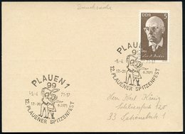 1971 (Apr.) 99 PLAUEN, Hand-Werbestempel: 12. PLAUENER SPITZEN-FEST (tanzendes Trachtenpaar), Inl.-Karte - Textil & Text - Other & Unclassified