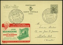 1955 BELGIEN, 1,20 F. Publibel-Ganzsache: ..een NAAIMACHINE:: Pax (Nähmaschine "Pax", Frauenkopf) Inl.-Karte (Mi.P 289 I - Altri & Non Classificati