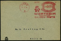 1934 (17.3.) BERLIN W 9, Seltener Saison-Absender-Freistempel: WERTHEIM, AUSSTELLUNG DAMEN-HÜTE, Teil-Vorderseite - Kopf - Otros & Sin Clasificación