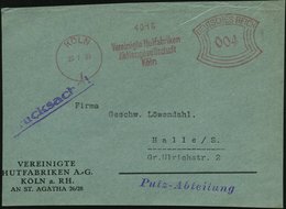 1933 (25.7.) KÖLN 1, Absender-Freistempel: Vereinigte Hutfabriken AG, Kleine Firmen-Vorderseite - Kopfbedeckung & Hut /  - Otros & Sin Clasificación