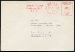 1963 (29.7.) 1 BERLIN 12, Absender-Freistempel: Technische Universität Berlin, Rs. Abs.-Vordruck: INSTITUT FÜR METALLKUN - Sonstige & Ohne Zuordnung