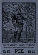 1981 (25.10.) Düsseldorf, PP 50 Pf. Burgen: AMOR CHARTULARUM NOS UNIT.. PHILOKARTISTEN UNION EUROPAS = Student Mit Degen - Sonstige & Ohne Zuordnung