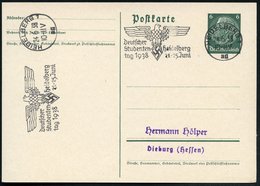 1938 (24.6.) HEIDELBERG 1, Maschinen-Werbestempel: Deutscher Studententag 1938 (Hakenkreuz-Adler) Inl.-Karte (Bo.17 A) - - Altri & Non Classificati