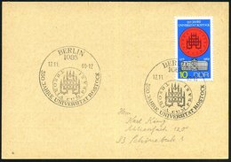 1969 (12.11.) Rostock, Sonderstempel: 1085 BERLIN, 550  JAHRE UNIVERSITÄT ROSTOCK (Siegel: THEORIA CUM PRAXI) Auf Passen - Sonstige & Ohne Zuordnung