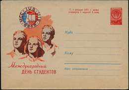 1961 UdSSR, 5 Kop./ 40 Kop. Bildganzsachen-Umschlag Staatswappen, Rot: Internationaler Tag Der Studenten (3 Köpfe, Logo: - Other & Unclassified