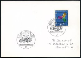 1966 (22.9.) 2 HAMBURG 1, Sonderstempel: UNO Briefmarken REISEN DURCH EUROPA (UNO-Symbol, LKW) Inl.-Karte (Bo.392) - Ver - Altri & Non Classificati