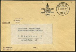 1968 (3.12.) 858 BAYREUTH 2, Maschinen-Werbestempel: INTERNAT. JAHR DER MENSCHENRECHTE 1968 (Logo) Markenloser Postdiens - Sonstige & Ohne Zuordnung