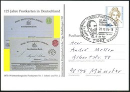 1995 (28.5.) 71063 SINDELFINGEN 1, Sonderstempel: 125 Jahre Postkarten.. H. V. Stephan (Stephan-Brustbild) Au Passender  - Sonstige & Ohne Zuordnung
