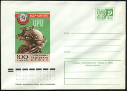 1974 UdSSR, 4 Kop. Ganzsachen-Umschlag, Blau: UPU 100 JAHRE (UPU-Denkmal, Bern Auf Grünem Grund, Belarus-Wappen) Ungebr. - Otros & Sin Clasificación
