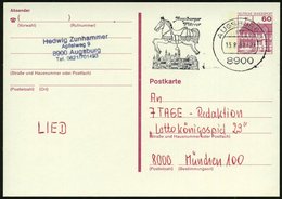 1982 (Aug.) 8900 AUGSBURG 1, Augsburger Plärrer (Karussel-Pferd, Stadtbild) Bedarfskarte (Bo.113 A) - Volksfest / Public - Otros & Sin Clasificación