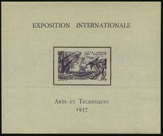 1937 FRANZÖS. SOMALILAND (DJIBUTI) 3 F. Ungez. Block: Expos. Internat. Universelle Paris 1937 (Segelschiffe, Palmen) Ori - Other & Unclassified