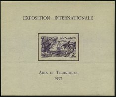 1937 FRANZÖS. SOMALILAND (DJIBUTI) 3 F. Ungez. Block: Expos. Internat. Universelle Paris 1937 (Segelschiffe, Palmen) Ori - Altri & Non Classificati