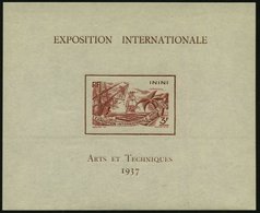 1937 ININI 3 F. Ungez. Block: Expos. Internat. Universelle Paris 1937 (Segelschiffe, Palmen) Orig. G. (Mi.Bl.1) - Weltau - Other & Unclassified