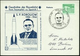 1983 (7.11.) 1020 BERLIN 2, Sonderstempel: S. P. KOROLJOW, 1906 - 1966.. (Kopfbild), Passende Sonderkarte: Koroljow Und  - Sonstige & Ohne Zuordnung