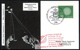 1970 (6.6.) 28 BREMEN, Sonderstempel: HOG, OLBERS-GESELLSCHAFT, ARGE SATELLITEN-BEOBACHTUNGSSTATION (Satellit) + Roter N - Altri & Non Classificati