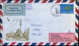 1972 (4.5.) JUGOSLAWIEN, Sonderstempel: RAJLOVAC, EUROPA-CEPT (Rakete Vor "E") + Blaues Label: RAKETOM /  BY ROCKET MAIL - Altri & Non Classificati