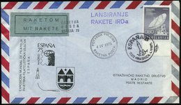 1975 (4.4.) JUGOSLAWIEN, Sonderstempel: 71212 HRASNICA, ESPANA 75 (Rakete) + Blaues Label: RAKETOM /  MIT RAKETE +  Nebe - Sonstige & Ohne Zuordnung