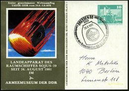 1981 (26.8.) 8060 DRESDEN 60, PP 10 Pf. Neptunbrunnen: Erst Gemeinsamer Weltraumflug UdSSR - DDR.. RAUMSCHIFF SOJUS-29 ( - Other & Unclassified