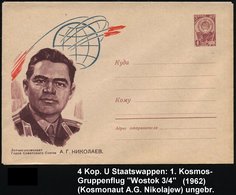 1962 UdSSR, 4 Kop. Ganzsachen-Umschlag Staatswappen, Braun: Kosmonaut A. G. Nikolajew (1. Kosmos-Gruppenflug Wostok 3/ 4 - Autres & Non Classés