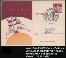 1969 (13.10.) 1 BERLIN 12, 8 Pf. Amtl. Orts-Ganzsache, Kaub + Zudruck: APOLLO 11 (Mi.PZD 76 = Mond-Landefähre) + Passend - Sonstige & Ohne Zuordnung