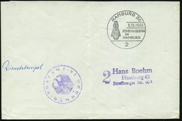 1965 (5.10.) 2 HAMBURG 36, Sonderstempel: JOHN H. GLENN IN HAMBURG (Raumkapsel) + Viol. Nebenstempel: POSTAMT HAMBURG (B - Autres & Non Classés