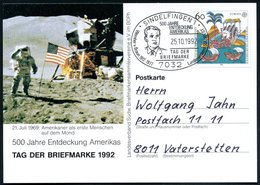 1992 (25.10.) 7032 SINDELFINGEN 1, Sonderstempel: 500 JAHRE ENTDECKUNG AMERIKAS, TAG DER BRIEFMARKE, Wernher V. Braun 19 - Andere & Zonder Classificatie