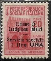 EMISSIONI LOCALI CASTIGLIONE D'INTELVI 1945 MONUMENTI DISTRUTTI MONUMENTS DESTROYED LIRE 1 SU 20 CENT MNH SIGNED SIGLATO - Emisiones Locales/autónomas