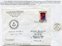 T. A. A. F.  LETTRE "CAMPAGNE GALLIENI 4 SEYCHELLES 1971" DEPART VICTORIA AP 3  71 SEYCHELLES POUR LA FRANCE - Briefe U. Dokumente