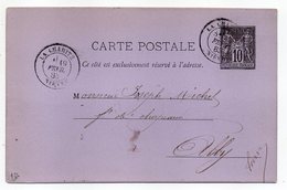 1883--entier Carte Postale  SAGE 10c Noir -cachet   LA CHARITE- Nièvre - Cartes Postales Types Et TSC (avant 1995)