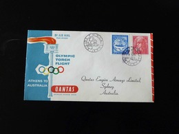 LETTRE ATHENS TO AUSTRALIA  -  OLYMPIC TORCH FLIGHT   -  1956  - - Covers & Documents