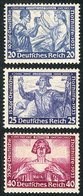 19 GERMANY: Sc.B55/B57, 1933 Wagner, The 3 High Values Of The Set, Mint Lightly Hinged, Very Fine Quality, Catalog Value - Usati