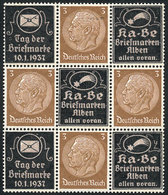 20 GERMANY: Sc.416, Block Of 4 Stamps + 5 Cinderellas, Interesting! - Used Stamps
