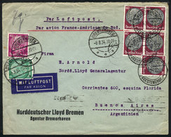 45 GERMANY: Airmail Cover Sent By Air France From Bremerhaven To Argentina On 9/AU/1934 Franked With 3.45Mk., All The St - Other & Unclassified