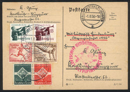 63 GERMANY: Card With Attractive Postage Flown From Frankfurt To Berlin On 1/AU/1936 On The Special Zeppelin Flight For  - Sonstige & Ohne Zuordnung