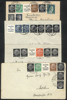 67 GERMANY: 4 Covers Used Between 1937 And 1945, Franked With Stamps In Pairs Or ""Zusammendrucke"" Strips, Very Nice!" - Other & Unclassified