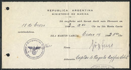 120 GERMANY: WWII INTERNED GERMAN SAILORS IN ARGENTINA: Document Of 15/JA/1942 For A German Sailor Of The Cruiser Graf S - 1801-1900