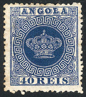 159 ANGOLA: Sc.5, 1870/7 40r. Blue, Perf 12½, Mint Without Gum, Rare, Fine Quality, Catalog Value US$275 - Angola