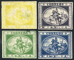 194 ARGENTINA: GJ.1/4, Gauchitos, Complete Set Of 4 Values Mint Without Gum, With Small Thins On Back, Good Fronts! - Buenos Aires (1858-1864)