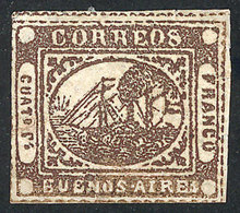 196 ARGENTINA: GJ.9, 4R. Chestnut, Type 16, Mint Without Gum, 3 Ample Margins (one Immense Stealing Frame Of Neighboring - Buenos Aires (1858-1864)