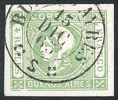 201 ARGENTINA: LATE DATE OF USE: GJ.13, 4R. Green, Clear Impression, With Huge Margins And Very Fresh, With Very Late Da - Buenos Aires (1858-1864)