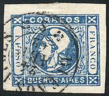 203 ARGENTINA: GJ.17, 1P. Blue, Dull Impression, Used In Buenos Aires On 24/AP/1862, Immense Margins, Superb Example! - Buenos Aires (1858-1864)