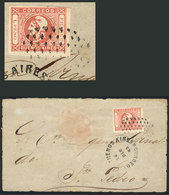 209 ARGENTINA: GJ.19, 1P. Rose, VERY CLEAR Impression, 4 Wide Margins, Used On A Front Of Folded Cover Sent From Buenos  - Buenos Aires (1858-1864)