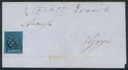 213 ARGENTINA: GJ.3, Blue, Type 8, Franking A Folded Cover To Goya, VF Quality! - Corrientes (1856-1880)