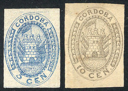 223 ARGENTINA: GJ.1, 5c. Blue, Mint Without Gum And With Tiny Thin On Back, Front Of Excellent Quality. We Also Include  - Cordoba (1858-1860)