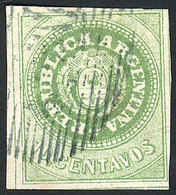 232 ARGENTINA: GJ.11, 10c. Without Accent, Used With Black OM Cancel, With Signs Of Early Plate Wear But Not Yet Of Semi - Unused Stamps