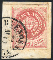 235 ARGENTINA: GJ.12, 5c. Without Accent, Semi-worn Plate, Fantastic Example Of Very Large Margins, Tied On Fragment By  - Unused Stamps