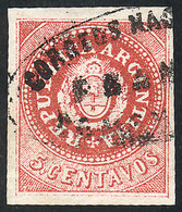 237 ARGENTINA: GJ.15, 5c. Narrow C, Dull Red, Used In Mendoza, Wide Margins, Nice Color, Very Fresh, Excellent Example! - Nuovi