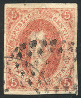 240 ARGENTINA: GJ.15, 1st Printing Imperf, 5c. Worn Impression, Very Wide Margins, With DOUBLE CANCELLATION: Dotted Buen - Ungebraucht